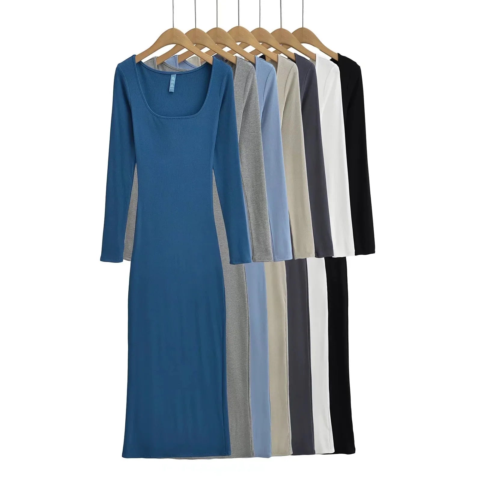 2024 Women Modal Casual Dress Soft Lounge Long Sleeve Dresses  Women Bodycon U Neck Long Maxi Women Causal Dress