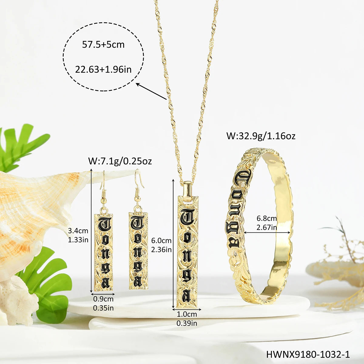 Hawaiian Jewelry Wholesale  Island Jewelry Sets  14k Plated TONGA Earrings Necklace Bangle  Set   for Women Girls