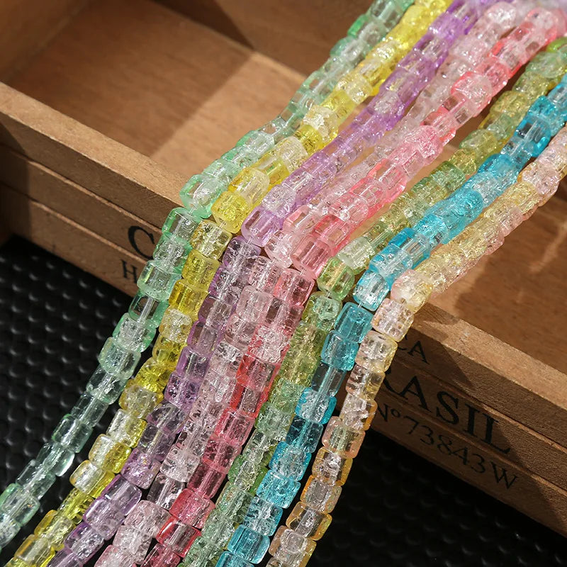 2025 Crystal Direct Sell 6*6mm Crystal Glass Bead Crack Ice square Bead Diy Jewelry Making