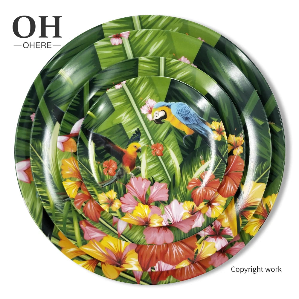 Colorful Parrot Decal On-Glazed Bone China Disposable Party Supplies Style Ceramic Dinnerware Set-Salad Dish Plate Salad Dish
