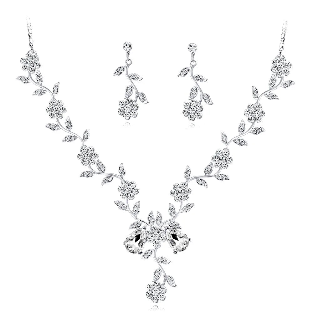 European Bridal Earrings and Necklace Jewelry Set Fashion All-match Full Diamond Necklace Pendant Earring Jewelry Making Gift
