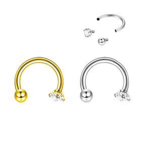 16g Transparent Cubic Zirconia G23 Horseshoe Hoop Multifunctional Fixing Ring Suitable for Nasal Papilla Ear Cartilage Spiral