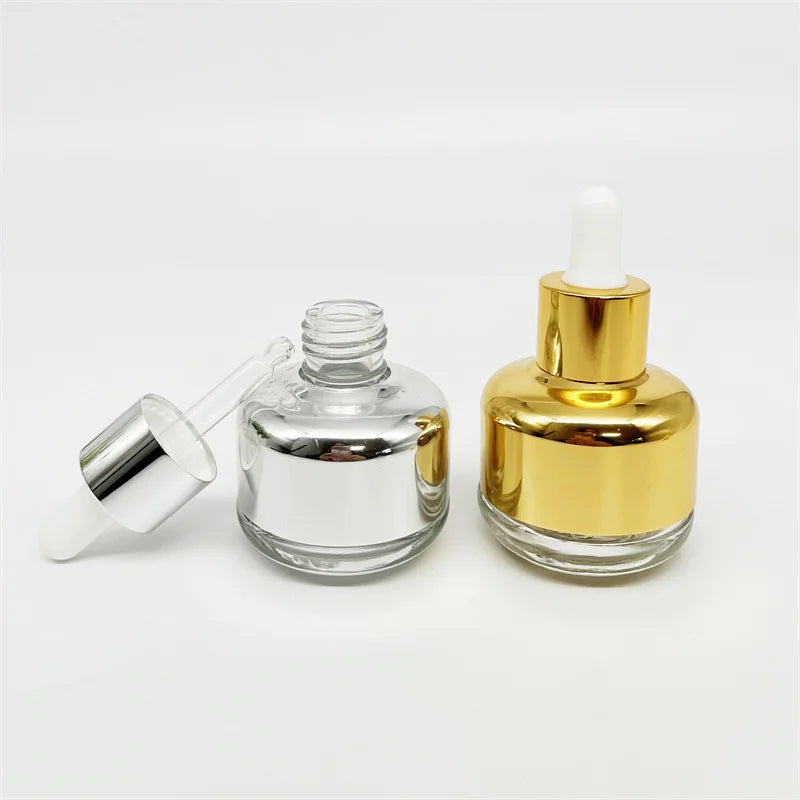 Empty 20ml 30ml 40ml 50ml 60ml Essential Oil Serum Bottles with Droppers 1oz Luxury Gold Silver Glass Dropper Bottles Collars