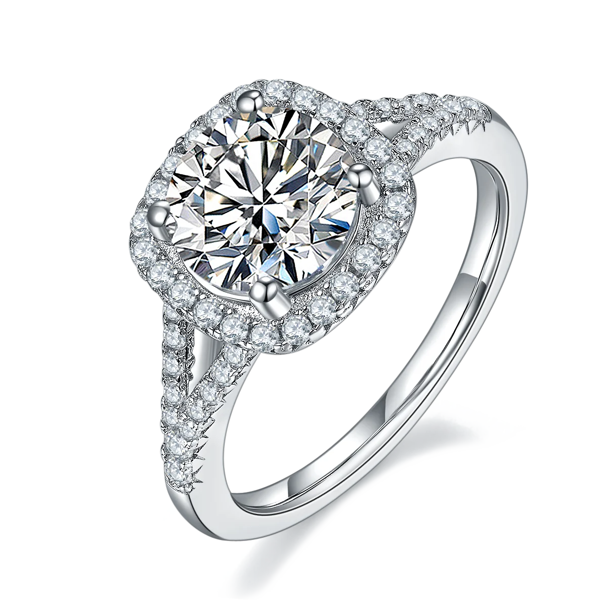 SGARIT Jewellery Round Gold Plated 925 Sterling Silver 2ct Pave Setting Moissanite Ring Jewelry