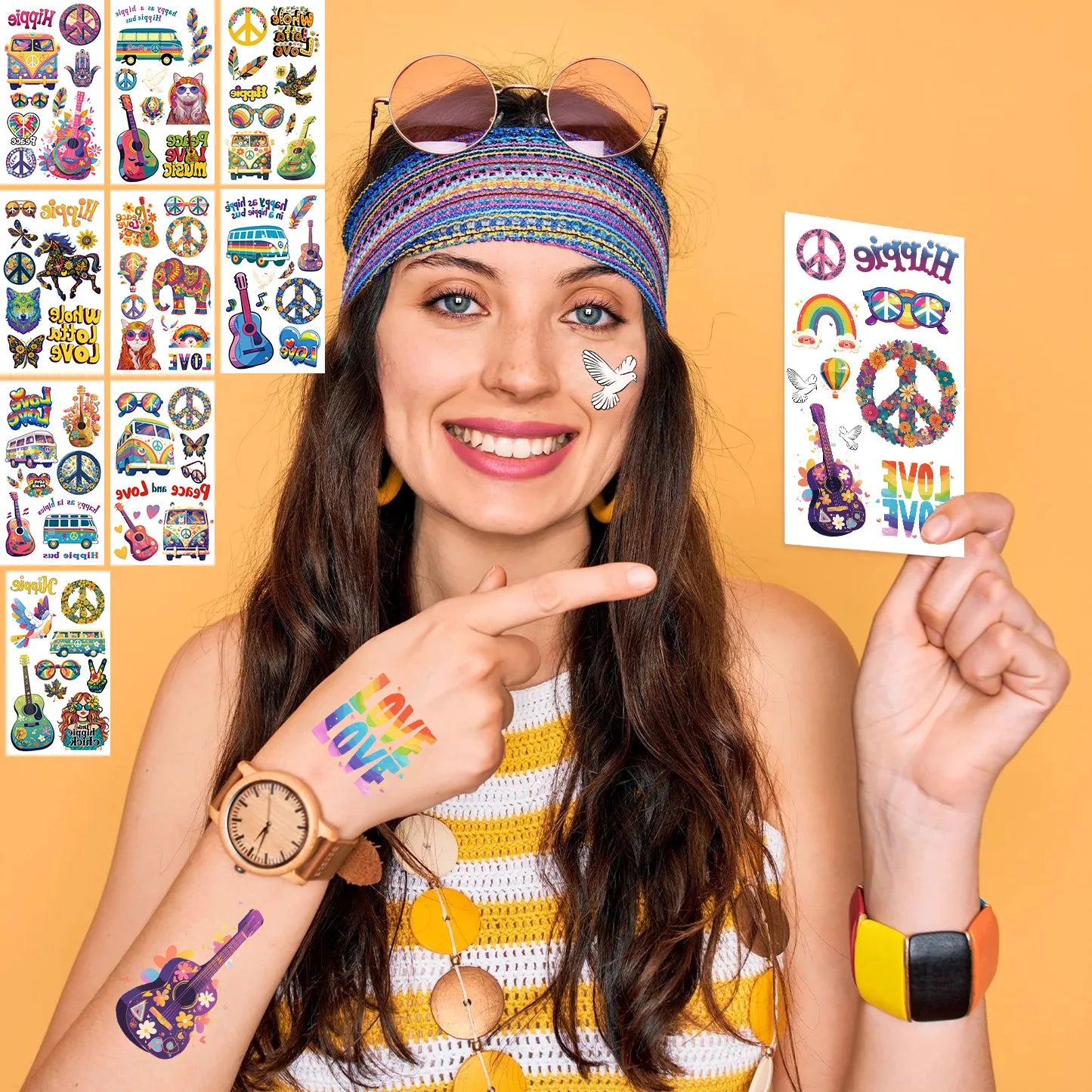 Custom Design 10 Pack Water Transfer Waterproof Temporary Peace Love Party Decoration Tattoo Stickers