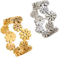 DINGCHAO Daisy Flower Titanium Stainless Steel Ring 18K Gold Plated Adjustable Size Cute Style Wedding Band Jewelry
