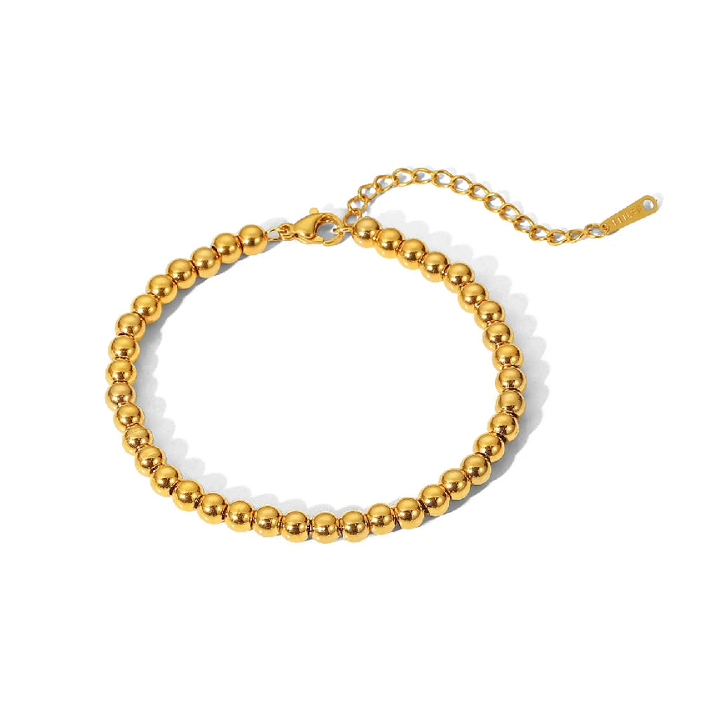 N&S 5mm Gold Stainless Steel Bead Bracelet Trendy Religious Geometric Style Classic Adjustable Jewelry for Gift