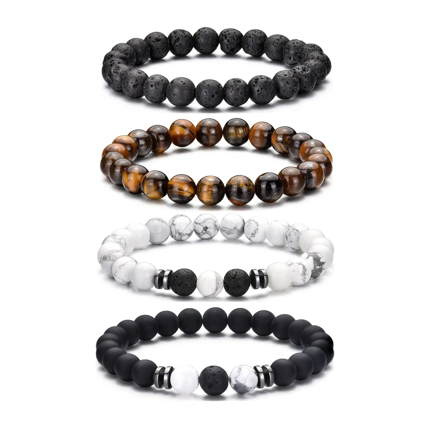 Men's Fashionable Simple Adjustable Tiger Eye White Turquoise Beaded Bracelet New Natural Style Wholesale Religious Jewelry