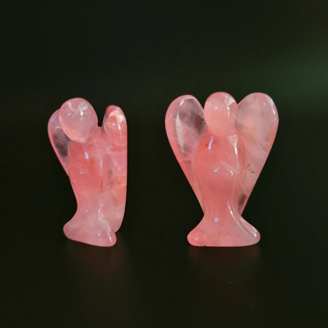 Huiying Hot Sale Beautiful Hand Carved Natural Rose Quartz Angel Statues for Fengshui Decoration Crafts 2 Inch
