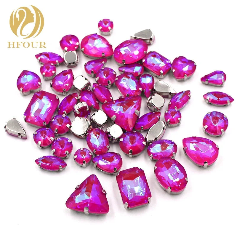 Hot Selling Rose AB Mocha Candy Color Mixed Crystal Loose 3D Sew-On Rhinestones with Silver Metal Claw for Dress Decoration