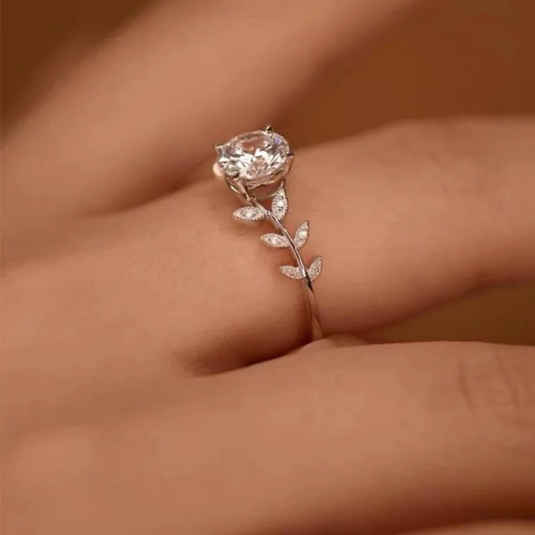 Fashion Women Jewelry Leaf & Branch Design Round Engagement Ring Wholesale Nature Inspired Rings Valentine's Gift