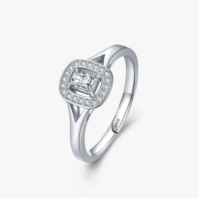 Ailmay Fashion 925 Sterling Silver Rectangle Hollow Cubic Zirconia Rings for Women Romantic Engagement Anniversary Fine Jewelry