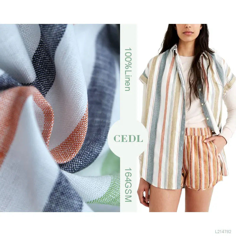 Accept Wholesale Natural Fiber Yarn Dyed Stripe Linen Breathable Fabric for Shirts and Short Pants