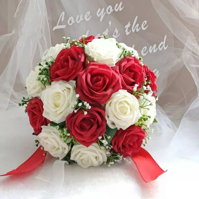 Holding Flowers in Hand for Bride's Wedding Simulation Rose Wedding Dress Photos Artificial Flower Bundles Bridal Bouquet