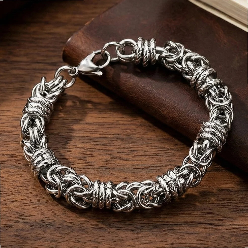 Heavy Stainless Steel Dragon Keel Chain Bangle Men Vintage Punk Rock Biker Hip Hop Jewelry Gold Plated Woven Link Gift