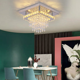 CCT 19W Square Luxury LED Stainless Steel Raindrop Crystal Ceiling Light Surface Mounted Ceiling Lamp White Natural Warm