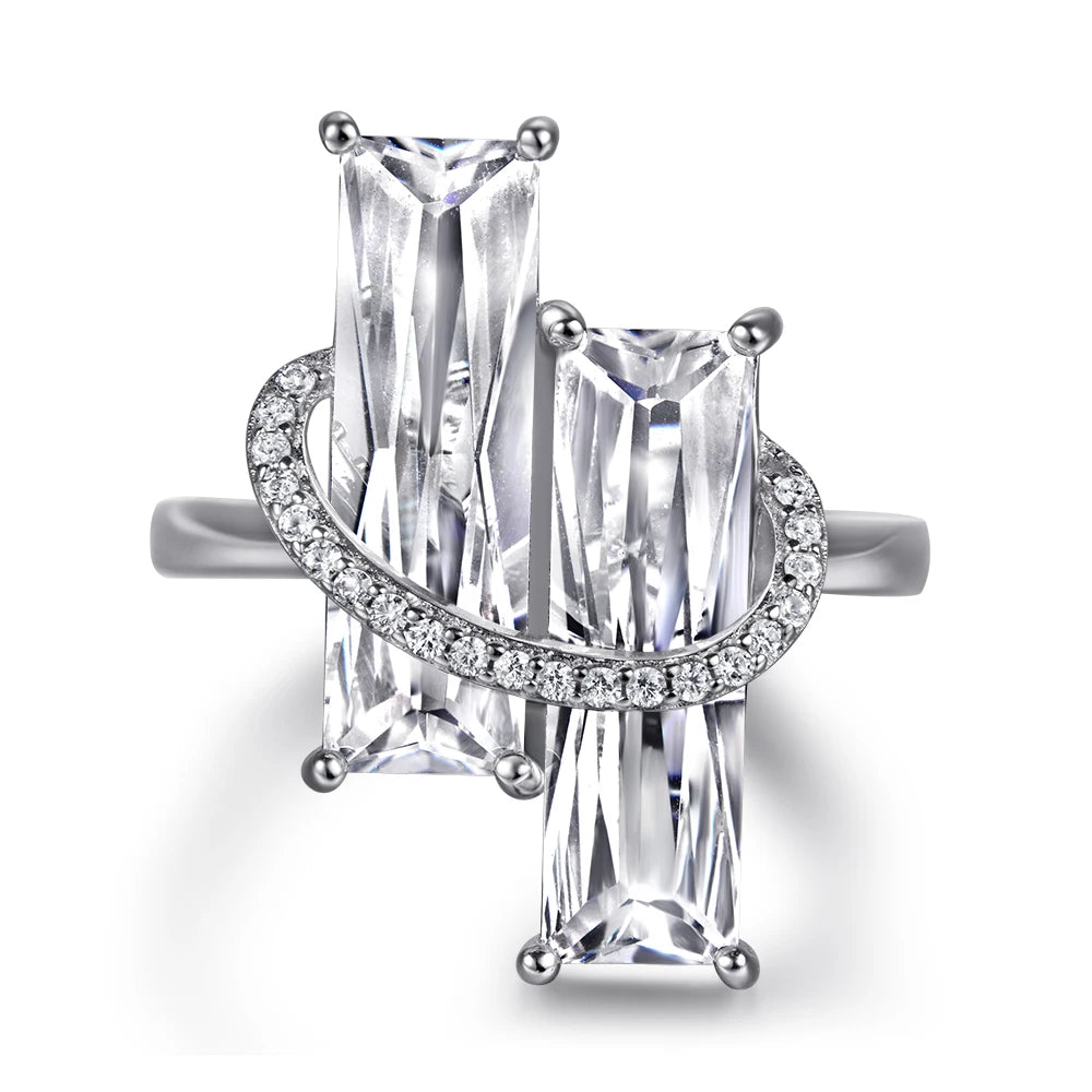 Luxury Jewelry Manufacturer Sterling Silver 925 Emerald Cut Rhodium Plated White Zirconia Ring for Women Engagement Wholesale