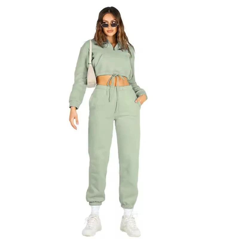 Custom Women Sweatsuits Two Piece Cropped Tops Hoodies Womens Thick Sweatsuit  Printed Two-Piece Sweatsuit