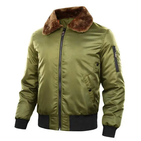 Fashion Trend Thick Coat Men's Winter Warm Outdoor Fleece Quilted Lined Flight Bomber Jacket With Faux Fur Collar