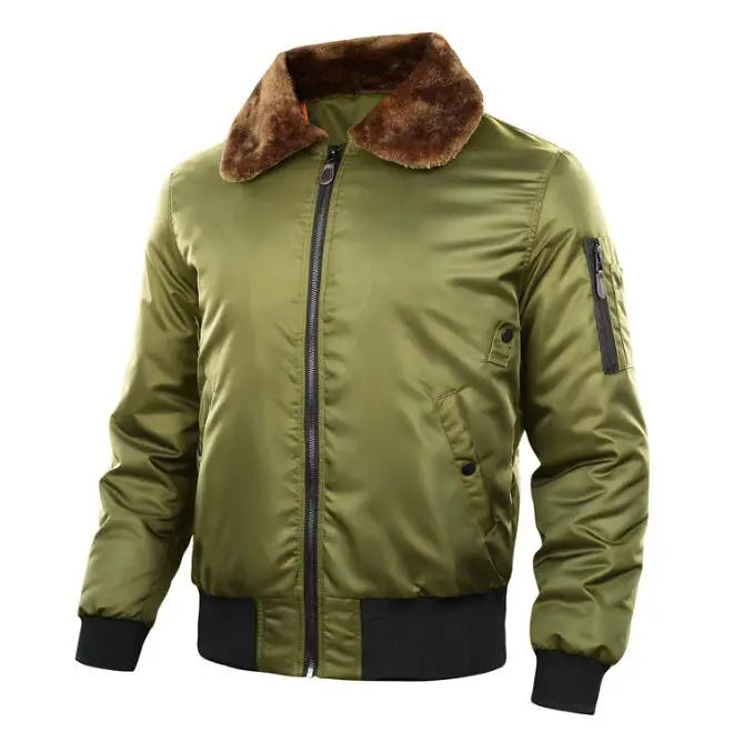 Fashion Trend Thick Coat Men's Winter Warm Outdoor Fleece Quilted Lined Flight Bomber Jacket With Faux Fur Collar