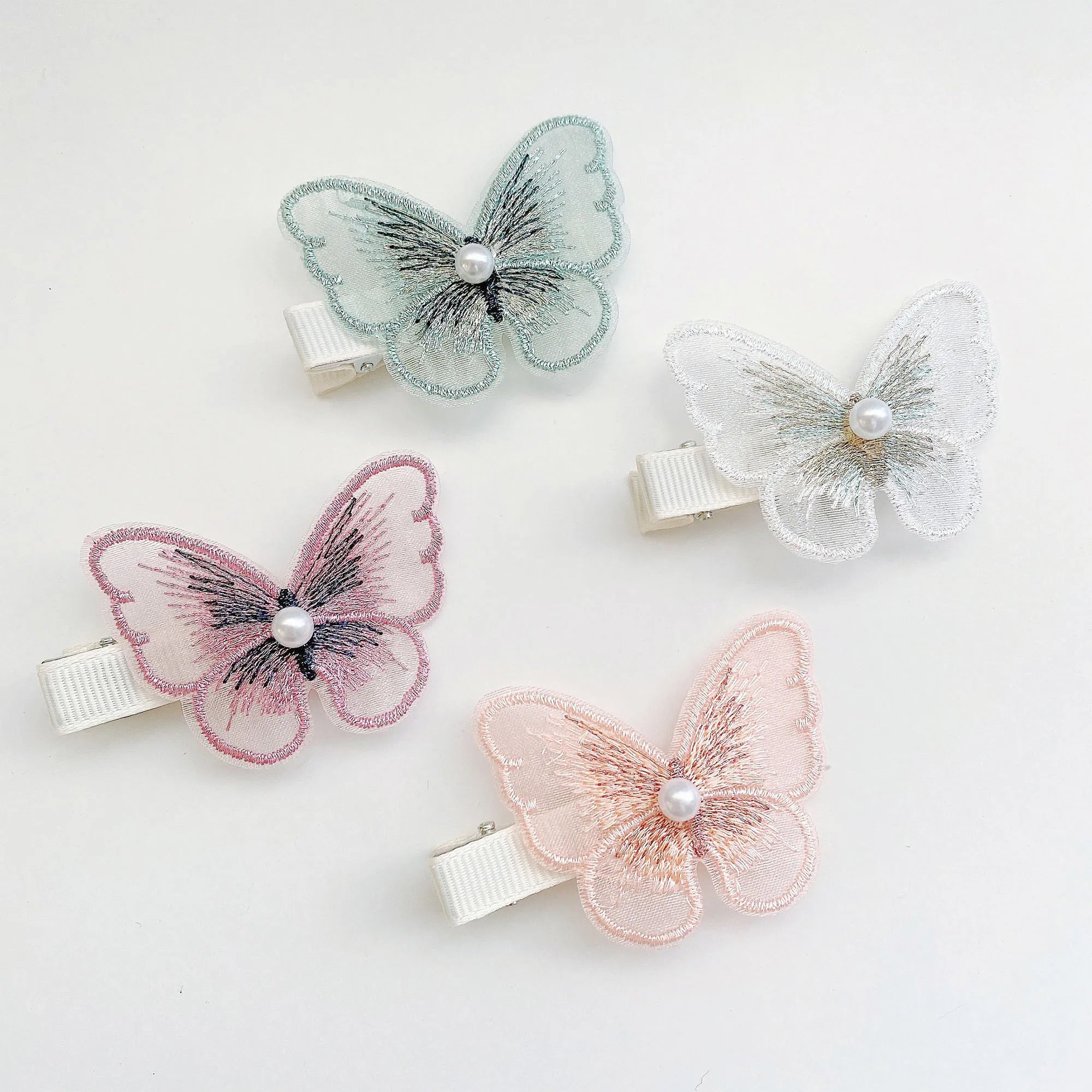 Custom Lace Pearl Motion Moving Claw Clamp Small Hair Grip pink Silver Pin butterfly Clips Hair Accessories for Women Girls Kids