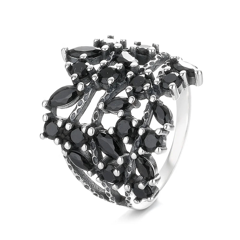 925 Sliver Black Gold Ring Girlfriend Gift Wholesale Black Stone Ring