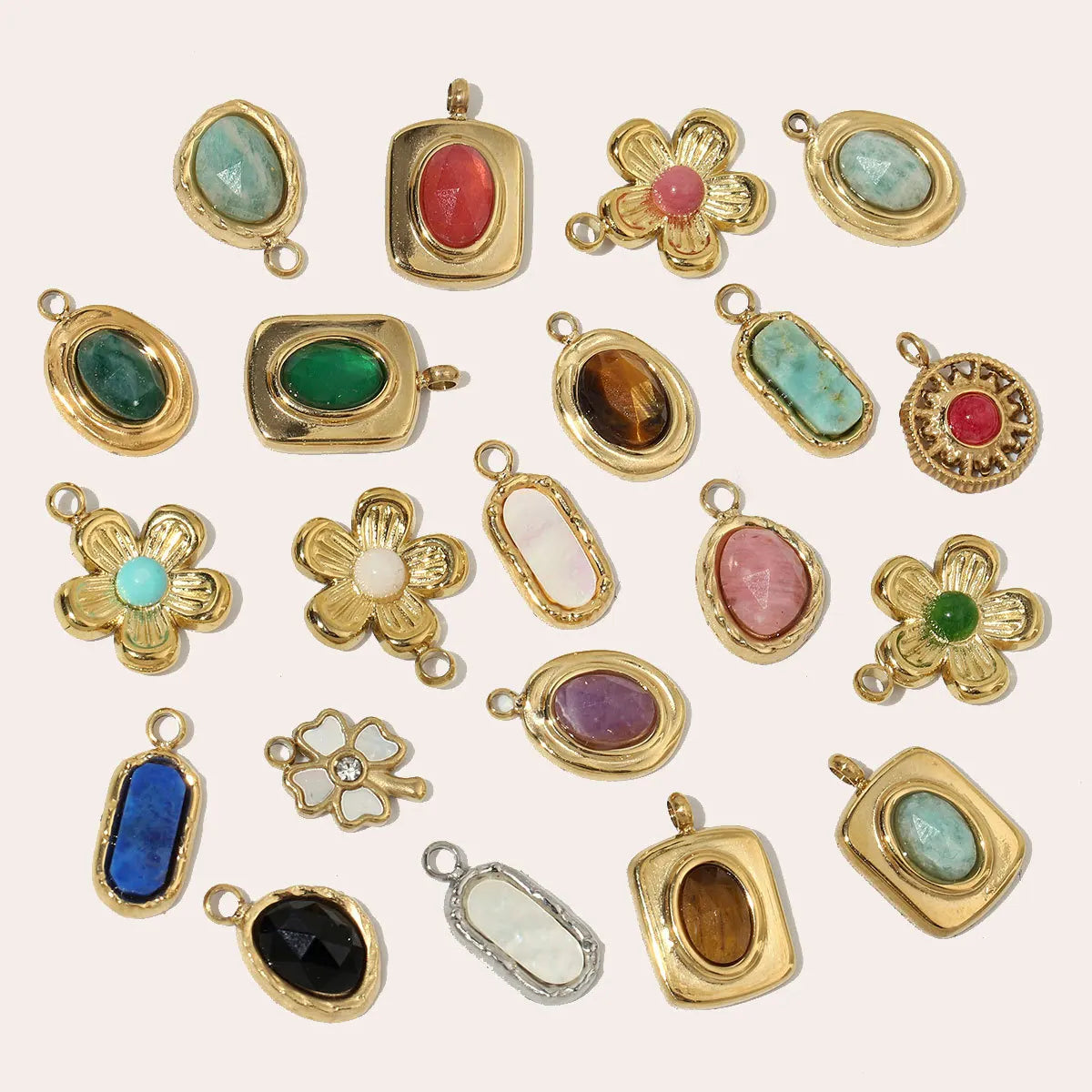 Beimai OEM Flower Natural Stone Diy Jewelry Pendant Ladies Four-leaf Grass Tianhe Stainless Steel Charms for Jewelry Making