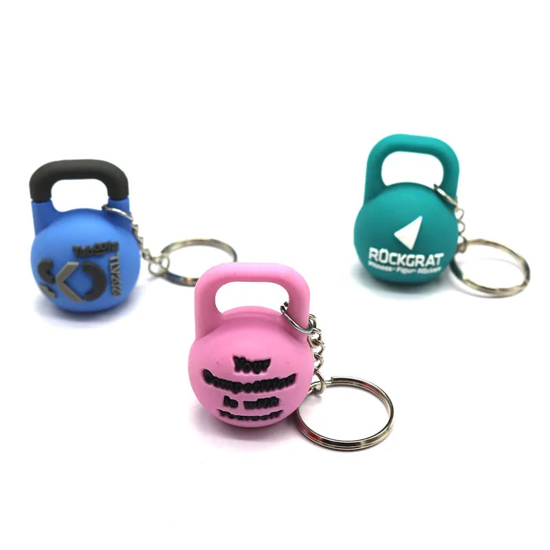 3D Mini Kettlebell Model Keychain High Quality Barbell Customised PVC Soft Key Chain