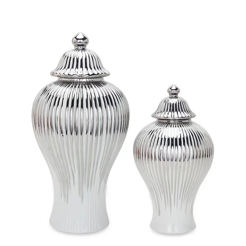 Luxury Silver Ginger Jar Modern Tall Ceramic Porcelain Art Deco Design for Office Home Decor Wedding Flower Vase Display Hotels