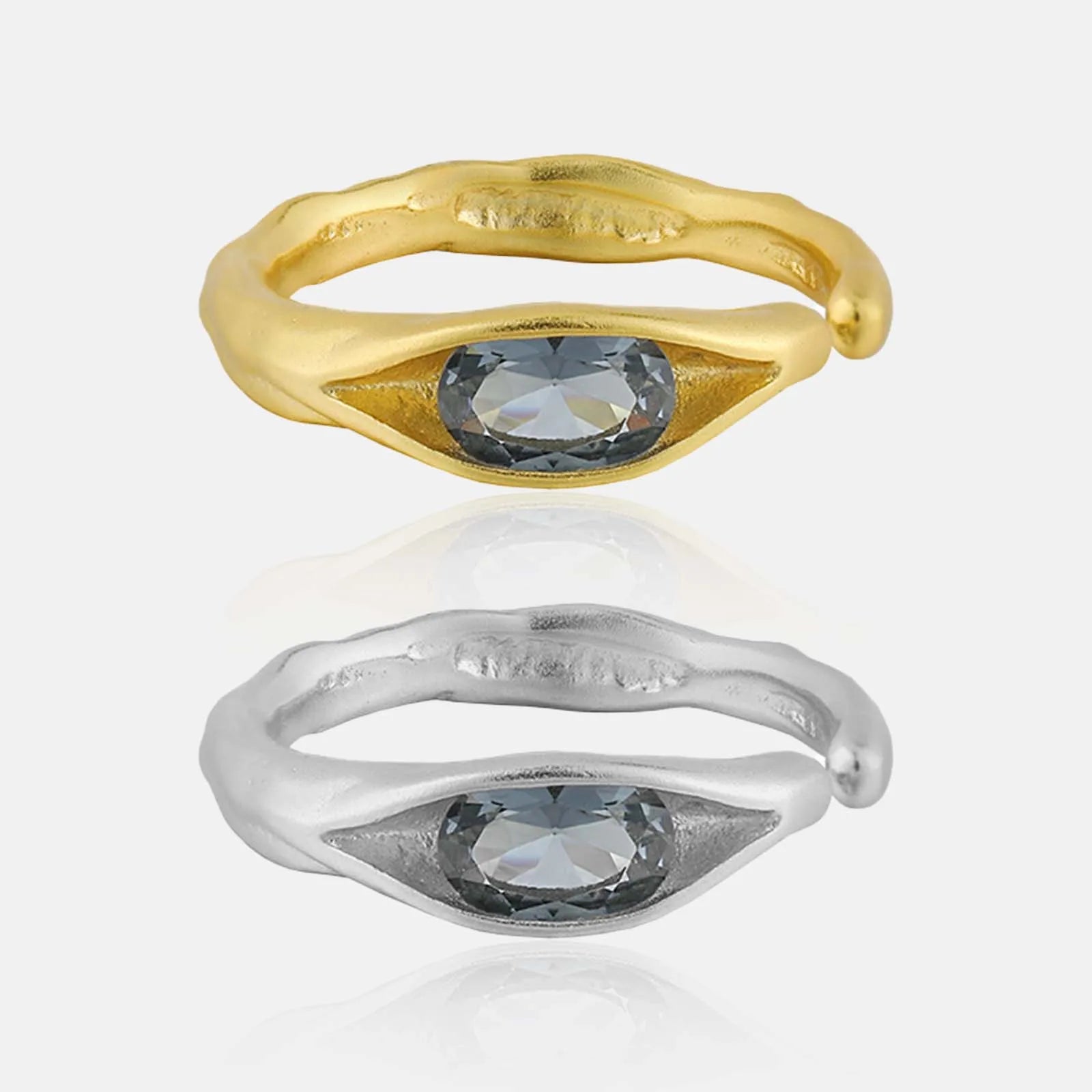 FUAMAY Fashion Simple 925 Sterling Silver Rings Eye Shape Solitaire Ring