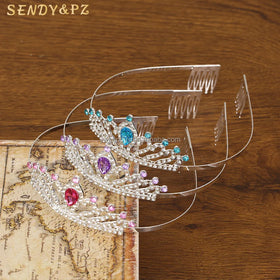 Luxury Children Birthday Rhinestone Alloy Crown Headbands Tiara Sweet Crystal Girls Princess Party Festival Headwear