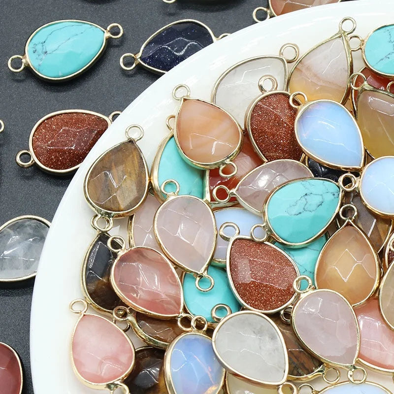 Handmade Natural Crystal Wrapped Edge Double Hang Droplet Pendant DIY Bracelet Necklace Jewelry Material