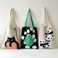 Cute Cartoon Panda Knitted Shopping Shoulder Bag Floral Knitting Crochet Tote Bag for Women