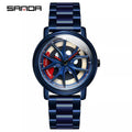 SANDA Personalized Car Wheel Design 1025 Men Quartz Watches Stainless Steel Band Japanese Movement Student Waterproof Wristwatch