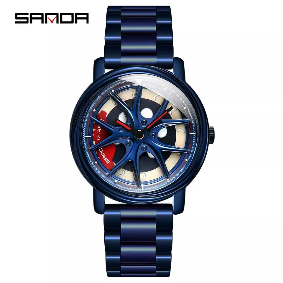 SANDA Personalized Car Wheel Design 1025 Men Quartz Watches Stainless Steel Band Japanese Movement Student Waterproof Wristwatch