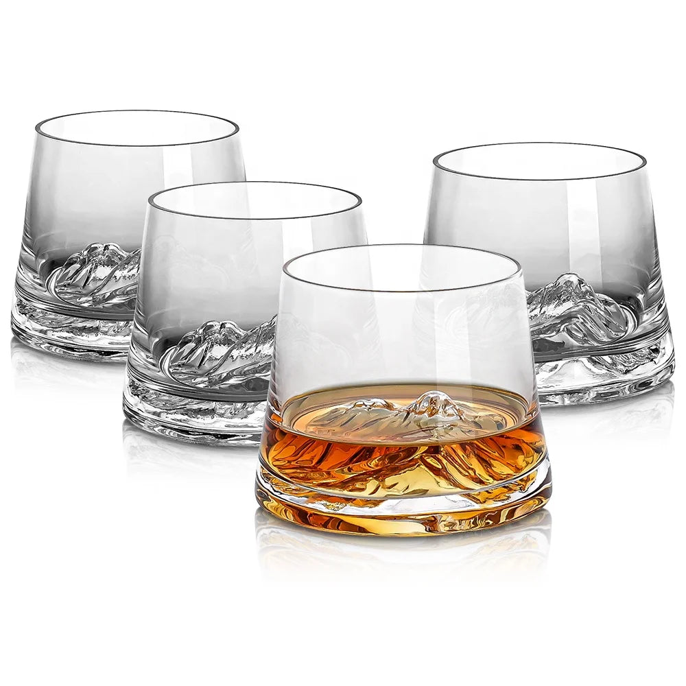 Japanese Style Bar Spirit Glasses Clear Drinking Glass Cup with Mount Fuji Design Whiskey Rocks Tumbler