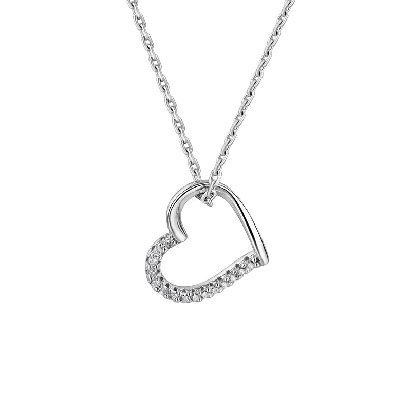 S925 Sterling Silver Fine Chains Necklace Women Light Luxury Heart-Shape Pendant Half Set Diamond Simple Tempered Necklace