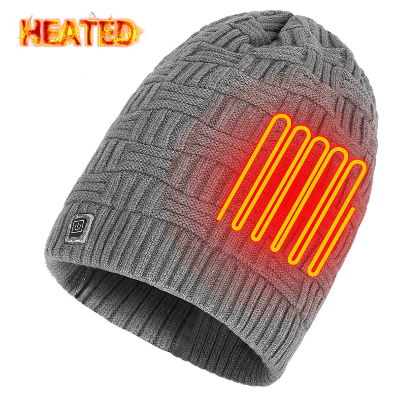 Men's Women's Winter Rechargeable 3.7V 3400mah Li-Poly Battery Heated Knitted Warm Heat Beanie Hat Electrical Printing Beach Use