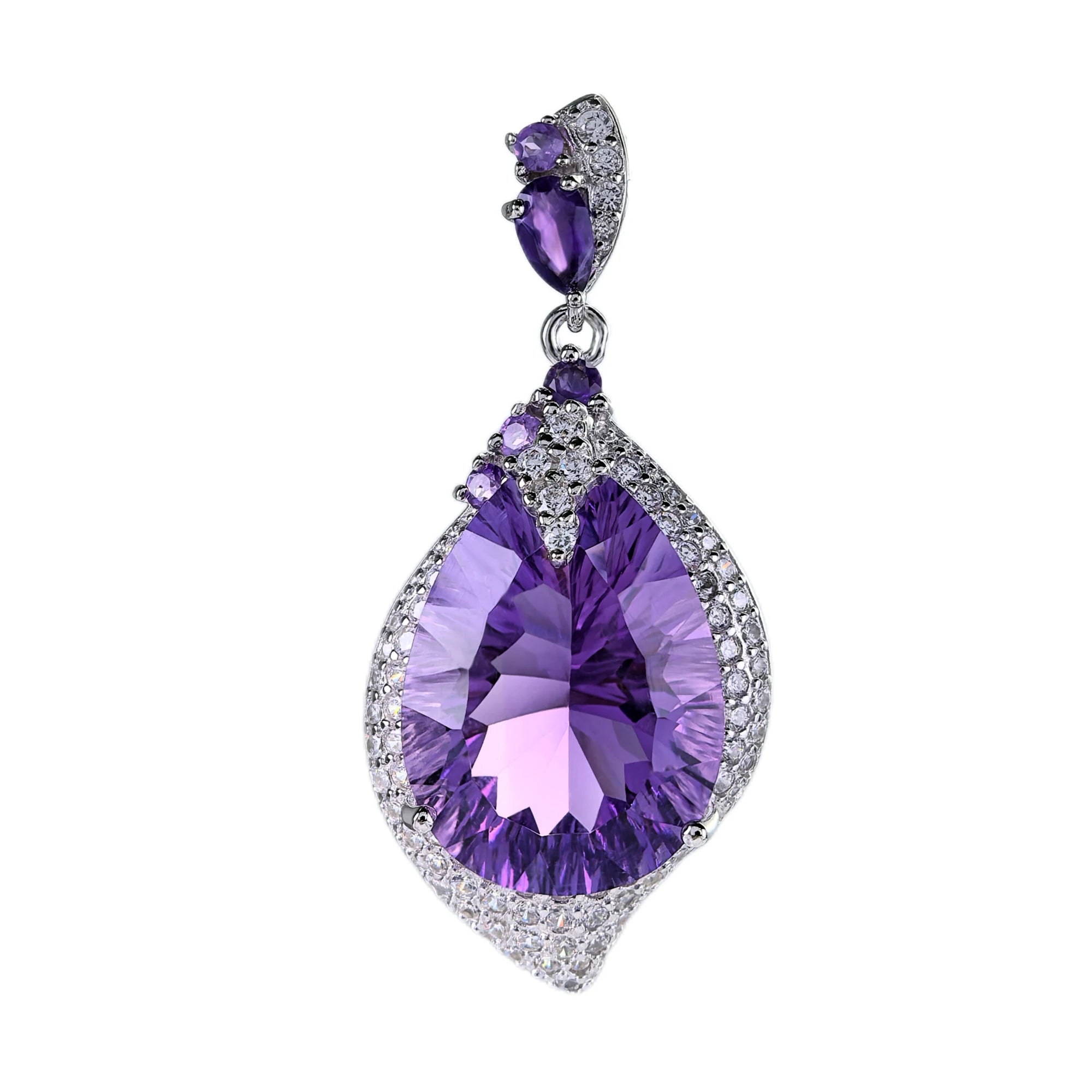 Noble Rhodium Plated 925 Sterling Silver Natural Amethyst Pendant for Women Fine Pendants