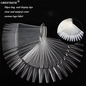 Professional 50PCS Pack Natural Clear Nail Polish Practice Dilspaly Tool Ballerina Long Fan False Nail Art Tips Display
