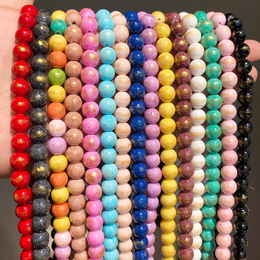 Wholesale 15 Inch Round Loose Beads Pink/Yellow/Red/Green/Blue Golden Colorful Jades for Jewelry Making MegaBDM