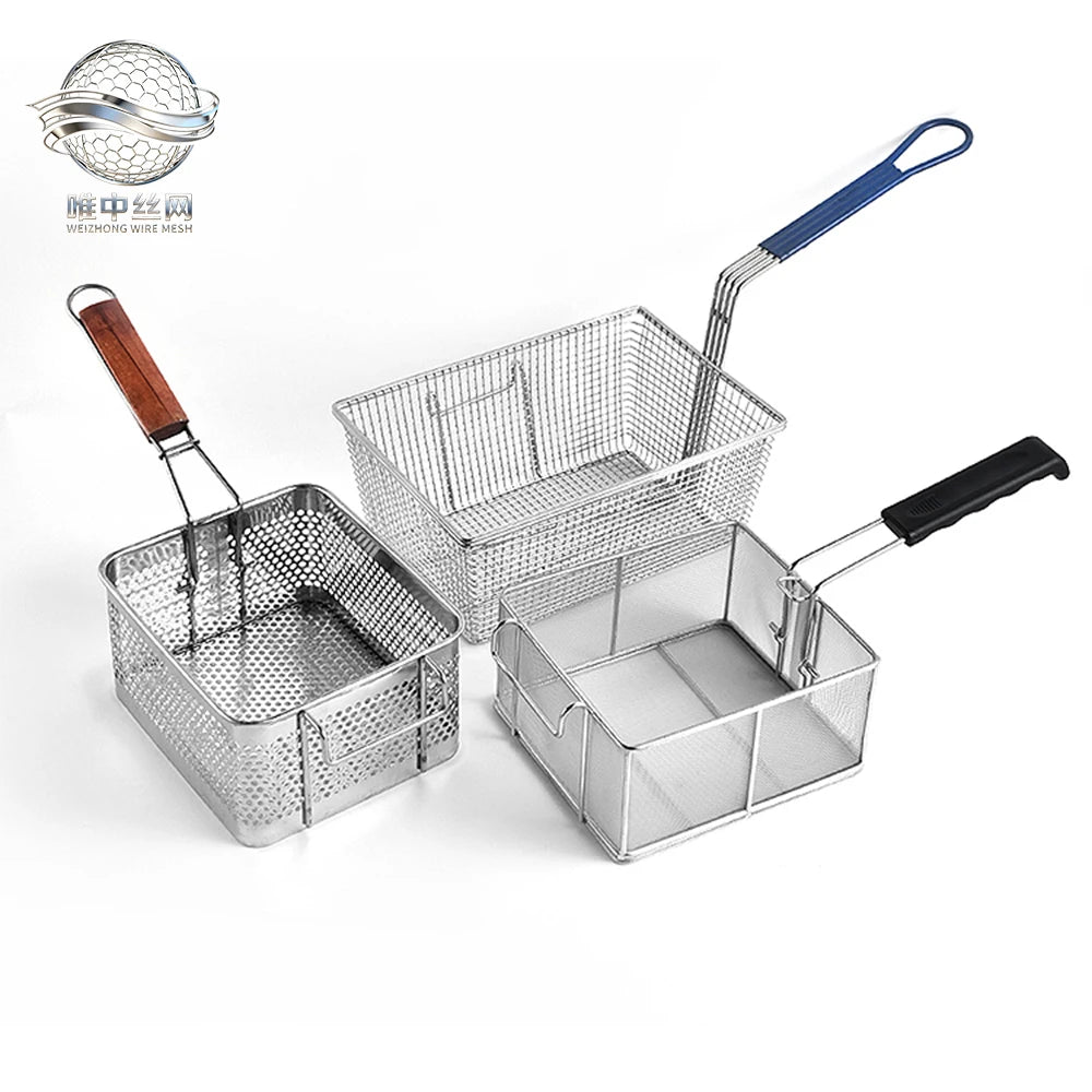 Stainless Steel Kitchen Sink Basket Strainer-Perforated/Wire Mesh Heat-Resistant Plastic-coated Handle Hooks Custom Logo for