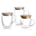 150ml 250ml 450ml High Borosilicate  Double Wall Glass Coffee Cup with Bamboo Lid