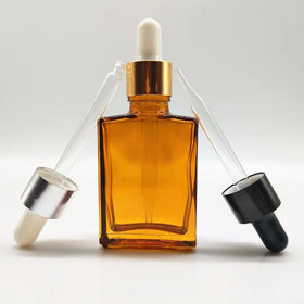 High Quality 30ml Flat square Amber Glass Essential Oil Bottle With Dropper for Cosmetics