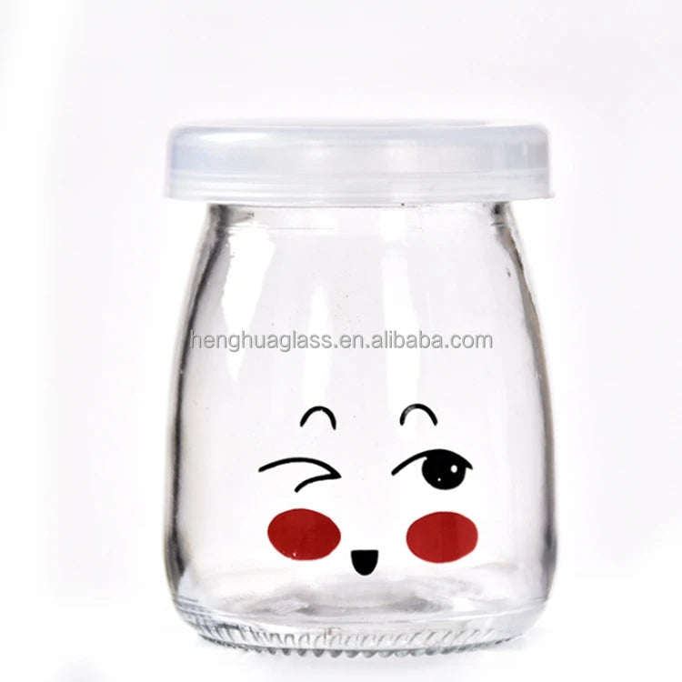 Custom Printing Logo Pudding Glass Jars 100ml Mini Food Storage Jar Candy Chocolate Milk Container Bottles Jar With Plastic Lid