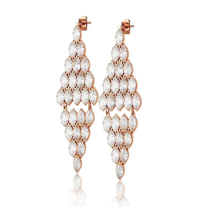 2025 Hot Sale Earrings for Women Shiny Crystal Metallic Rose Silver Color Chain Earring Party Jewelry