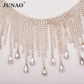 JUNAO Top Quality Drop Crystal Rhinestone Trimming 1 Yard Glass Wholesale Rhinestone Trim Jewelry Crystal Rhinestone Trimming