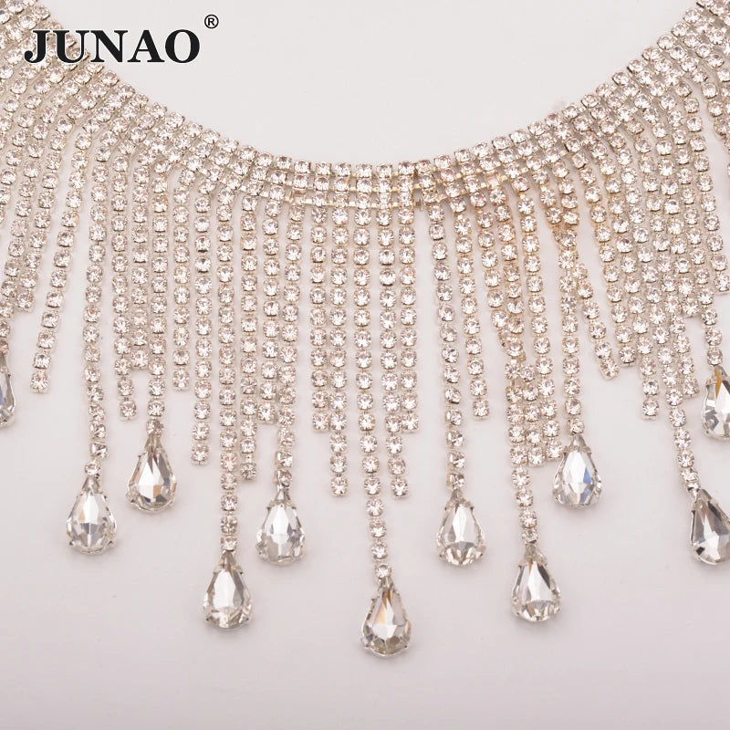 JUNAO Top Quality Drop Crystal Rhinestone Trimming 1 Yard Glass Wholesale Rhinestone Trim Jewelry Crystal Rhinestone Trimming