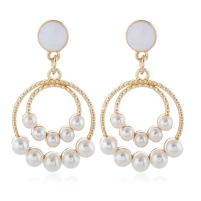2020 New Product for Gold Plated Pearl Earring Pearl Paved Double Round Circle Hoop Earring