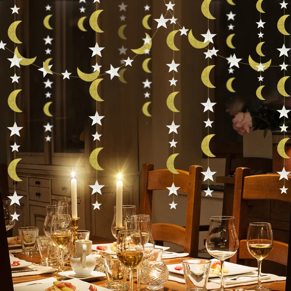 Pafu Eid Decoration Ramadan Mubarak Decoration Ramadan Mubarak Moon Star Paper String